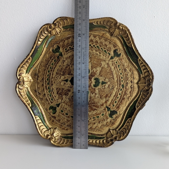 Vintage Wood Italian Florentine Embellished Gold Painted Tray Italy - Picture 10 of 10